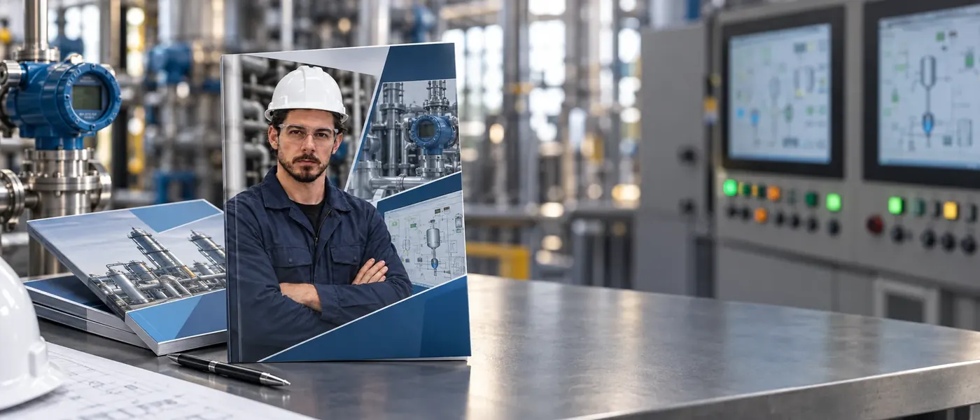 Engenheiro de instrumentação diante de painéis de controle industrial